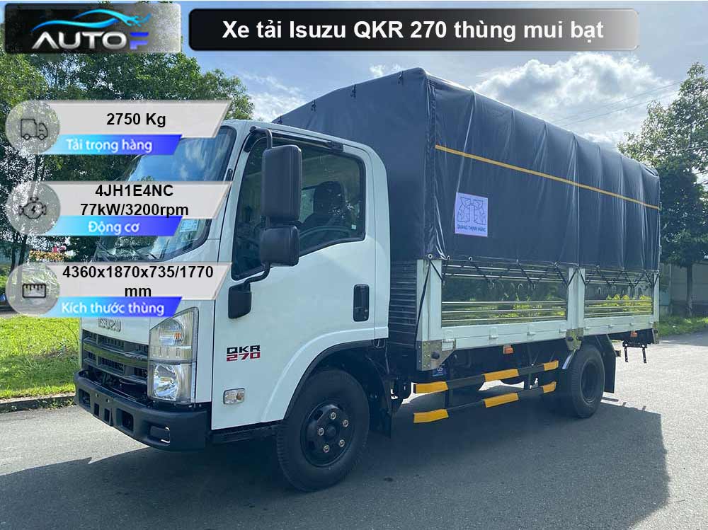 Xe tải isuzu QKR 270 thùng bạt tiêu chuẩn 2.8 tấn dài 4.3 mét